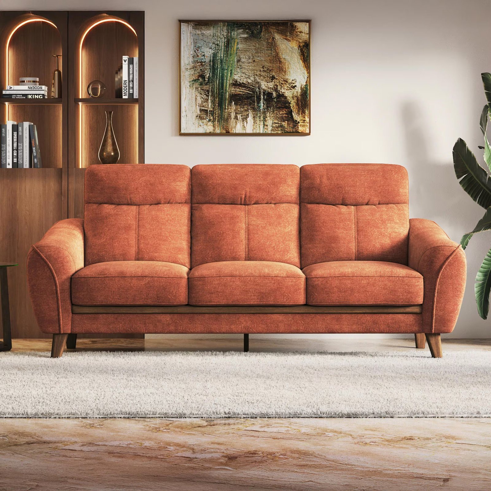 Ronan 3 Seater Fabric Sofa In Rust Colour