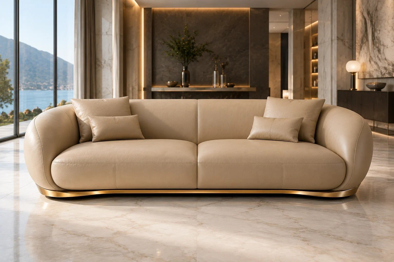 Luxury Tufted Golden Trim Sofa — Side | TheStarWorld