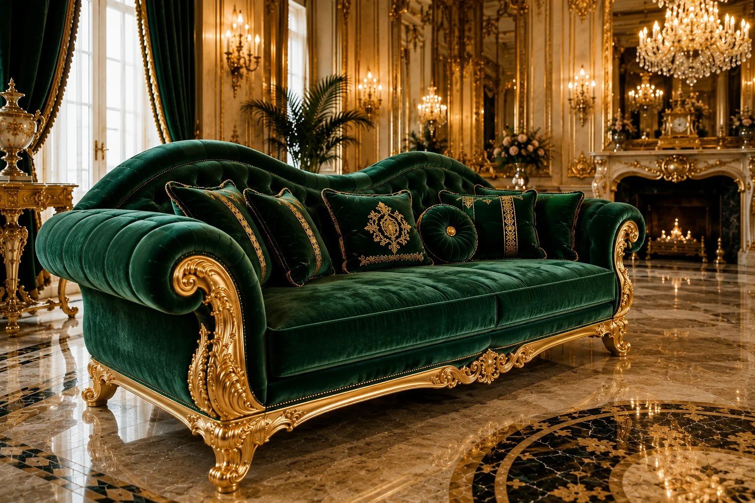 Grand Royal Blue Velvet Sofa â Back | TheStarWorld