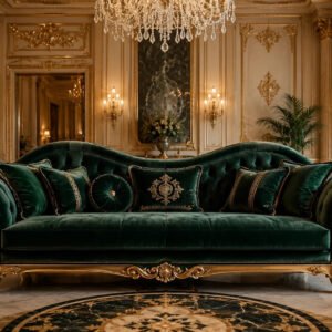Grand Royal Blue Velvet Sofa — Front | TheStarWorld