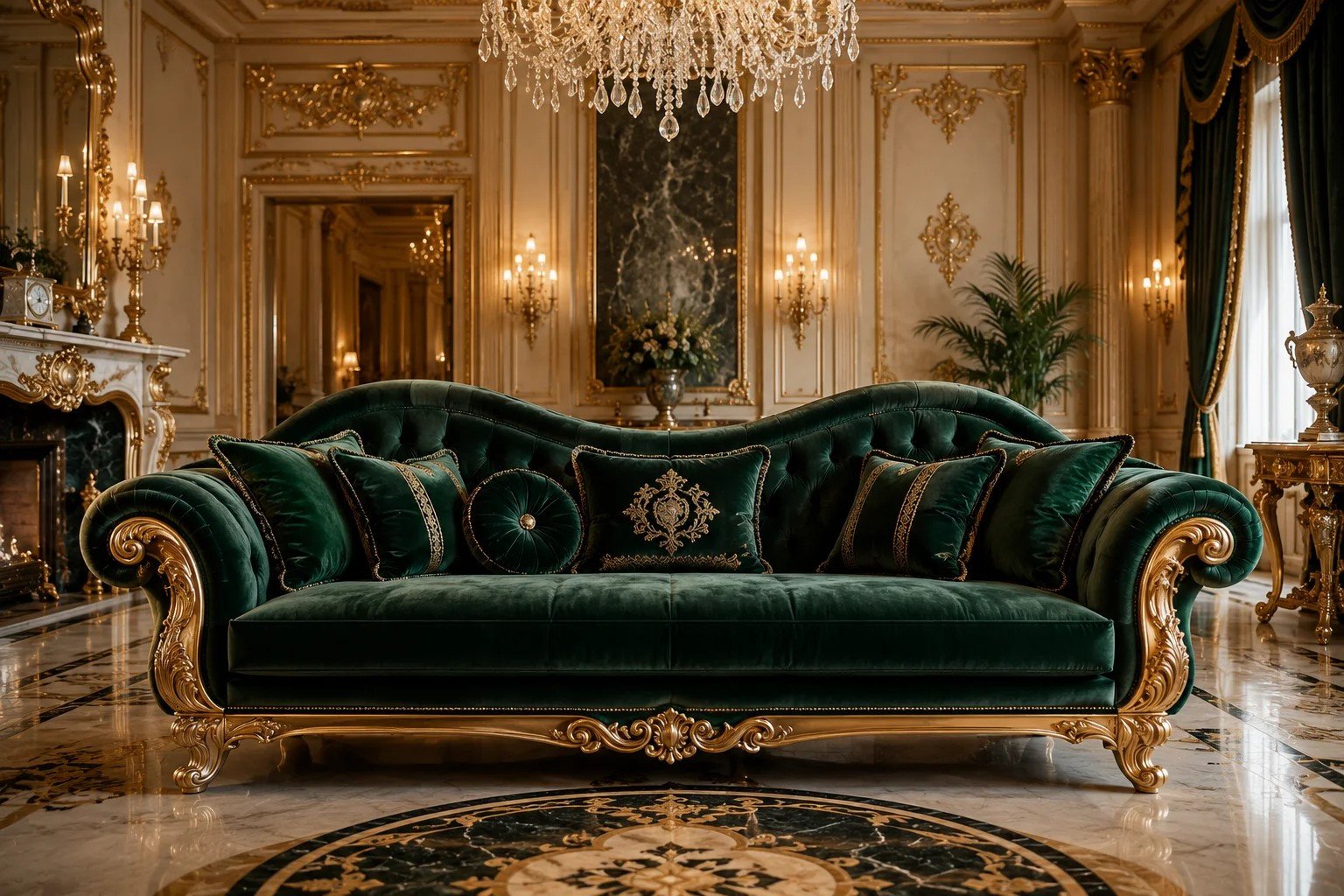 Grand Royal Blue Velvet Sofa â Front | TheStarWorld