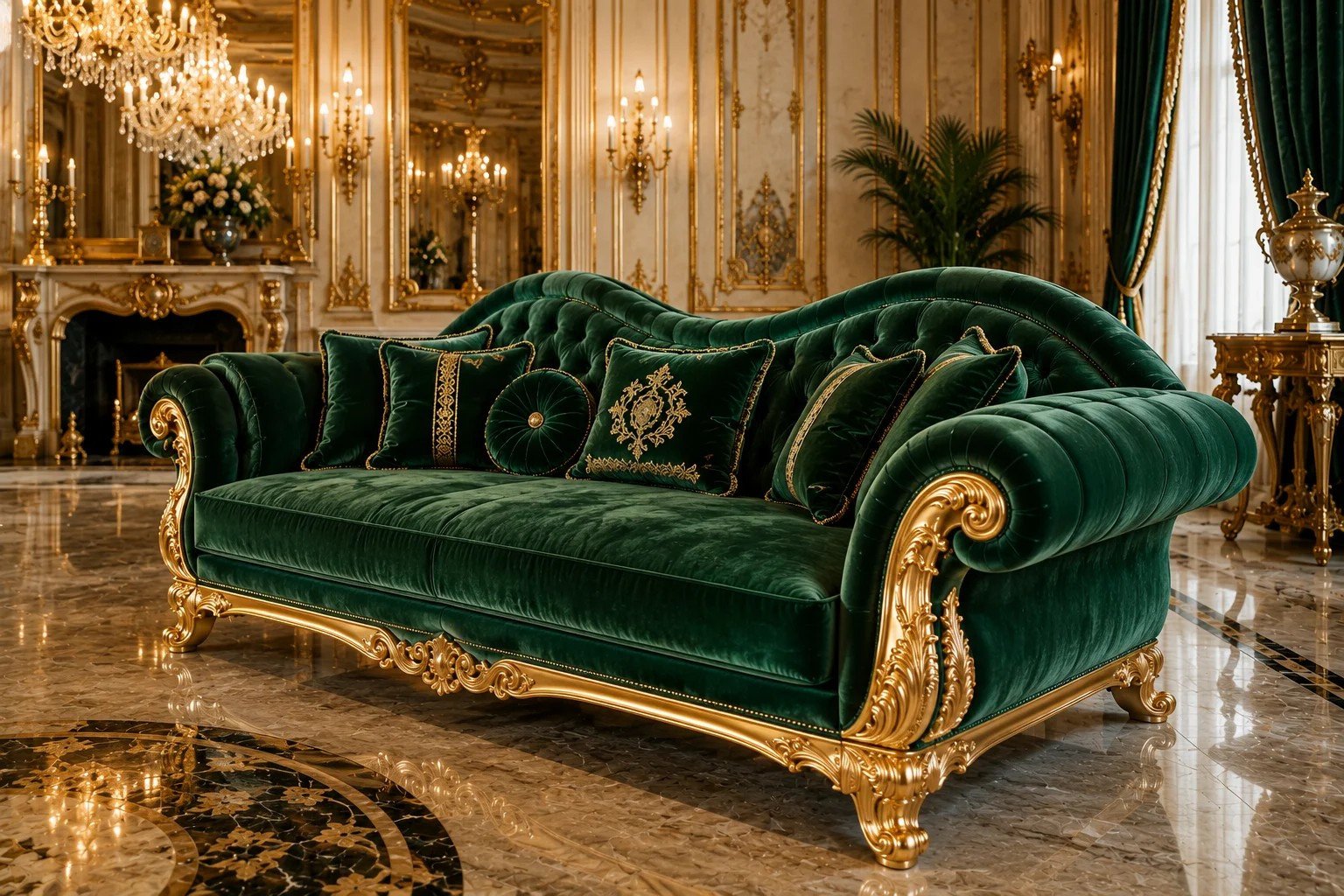 Grand Royal Blue Velvet Sofa â Side | TheStarWorld