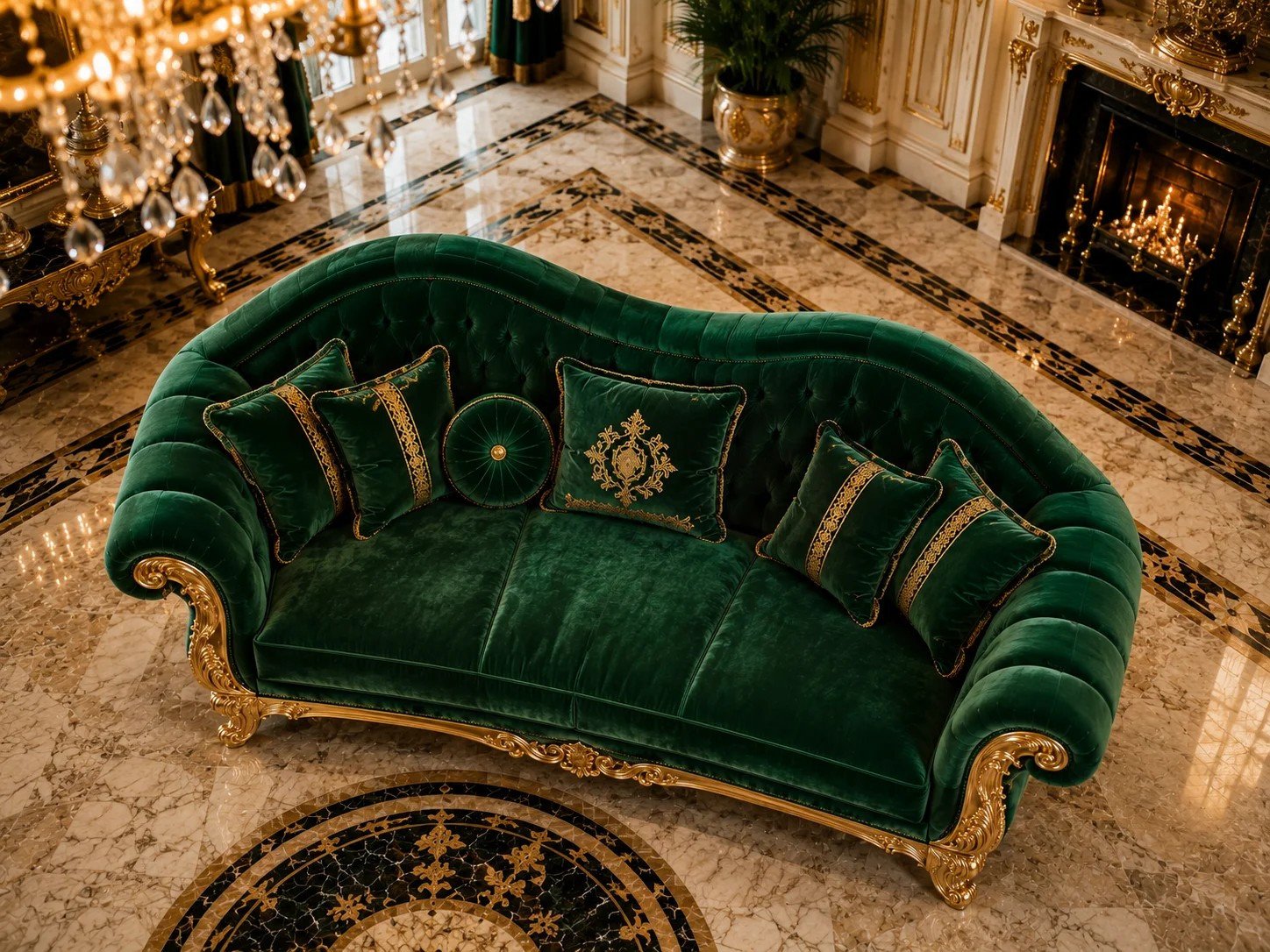 Grand Royal Blue Velvet Sofa â Angle | TheStarWorld