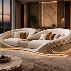 Supreme White Curved Gold Sofa - Angled View | TheStarWorld Luxury Sofa