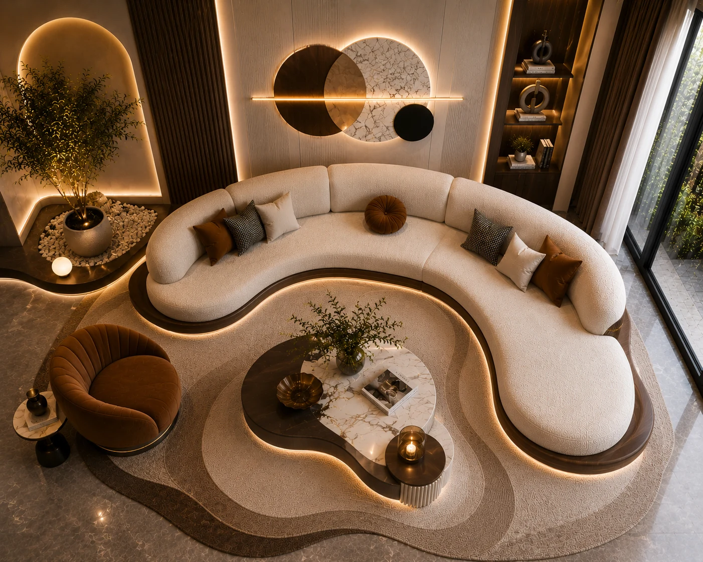 Luxe Curved with Armchair Sofa - Angled View | TheStarWorld Luxury Sofa