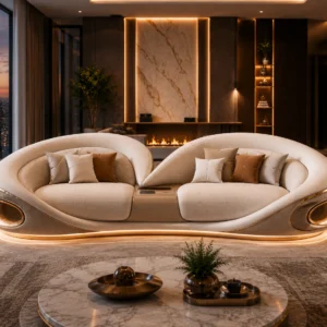 Supreme White Curved Gold Sofa - Front View | TheStarWorld Luxury Sofa