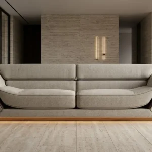 Premium Wood Shelf Armrest Sofa — Front View | TheStarWorld