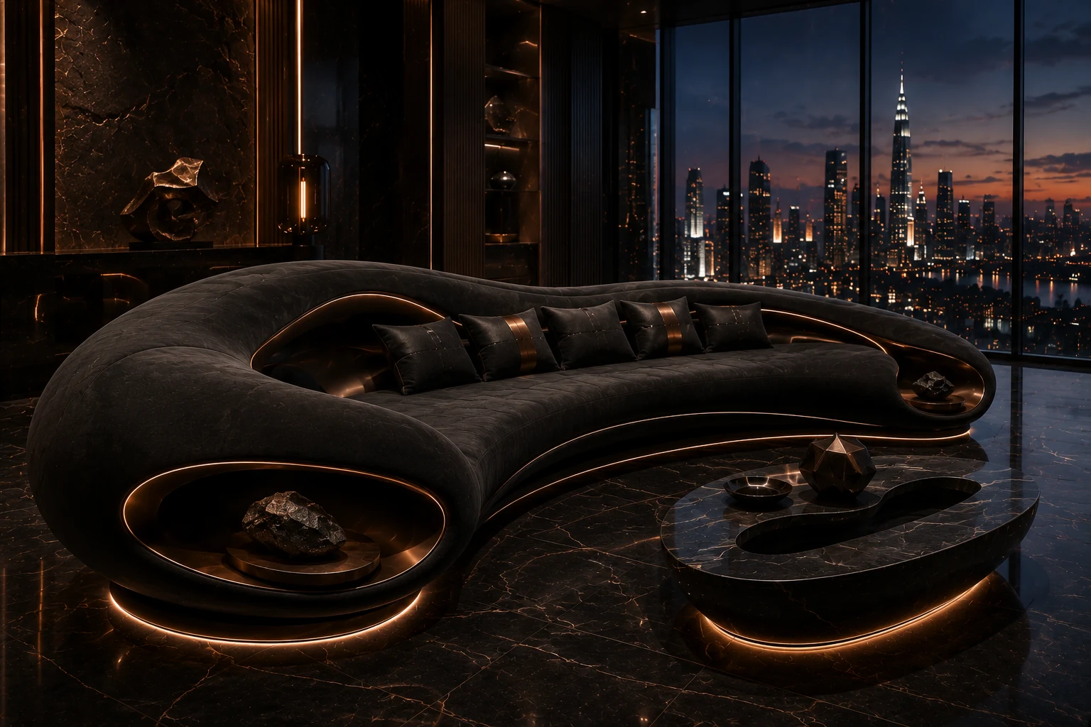 Vintage Dark Penthouse Sofa - Rear View | TheStarWorld Luxury Sofa