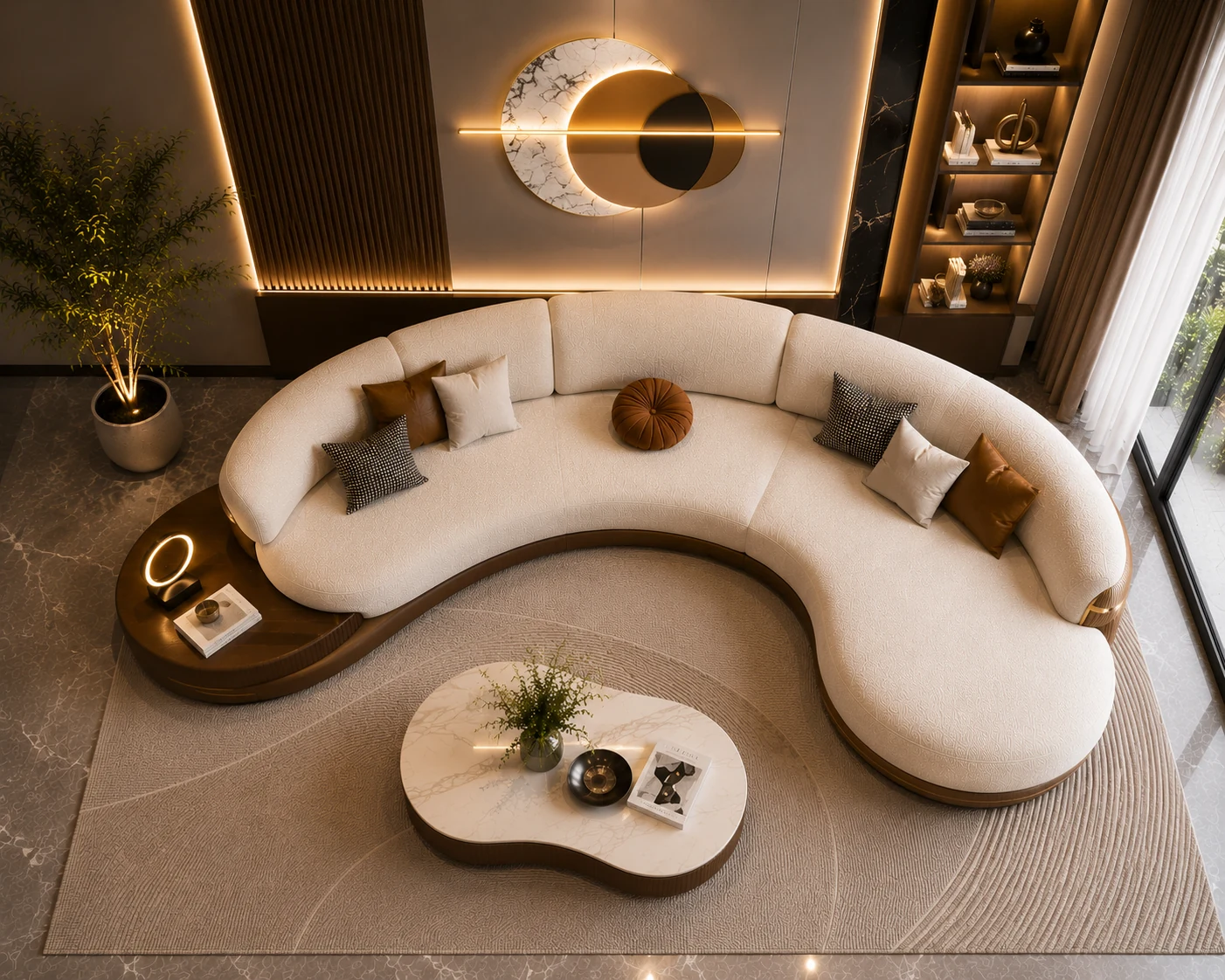 Sleek Curved 4-Seater Sofa - Angled View | TheStarWorld Luxury Sofa