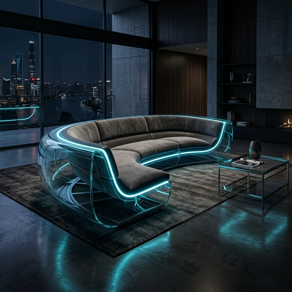 Noble Cyberpunk Glass Sofa - Side Profile | TheStarWorld Luxury Sofa