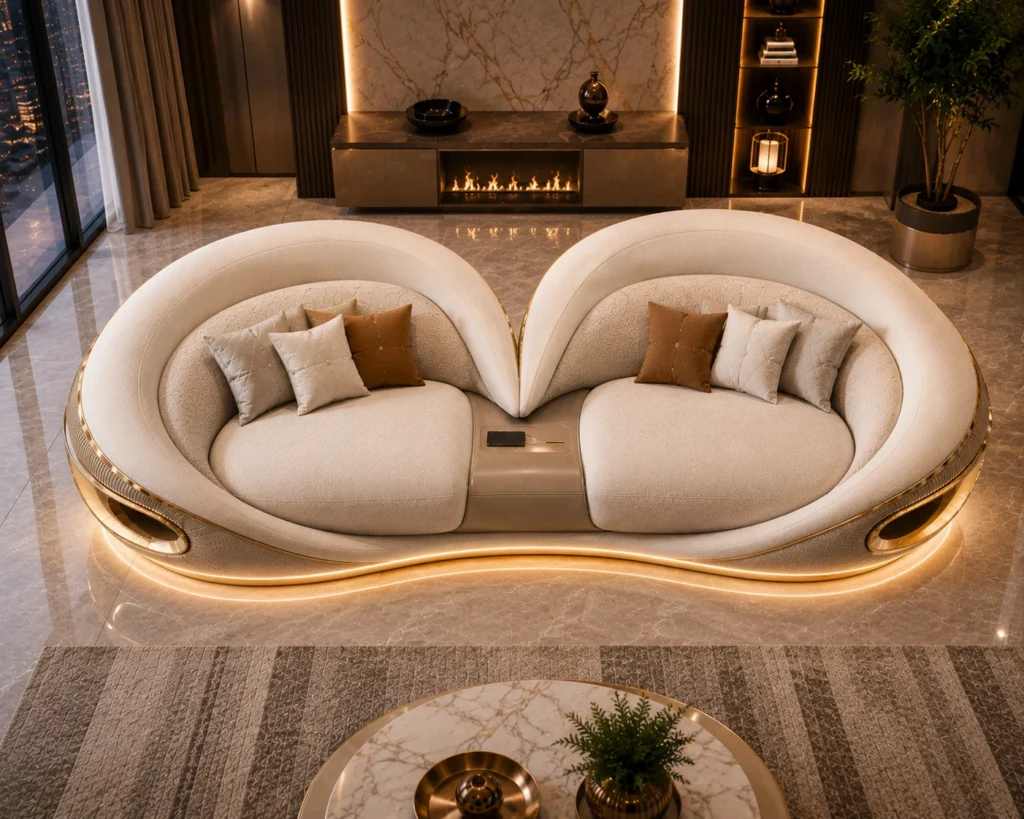 Supreme White Curved Gold Sofa - Rear View | TheStarWorld Luxury Sofa