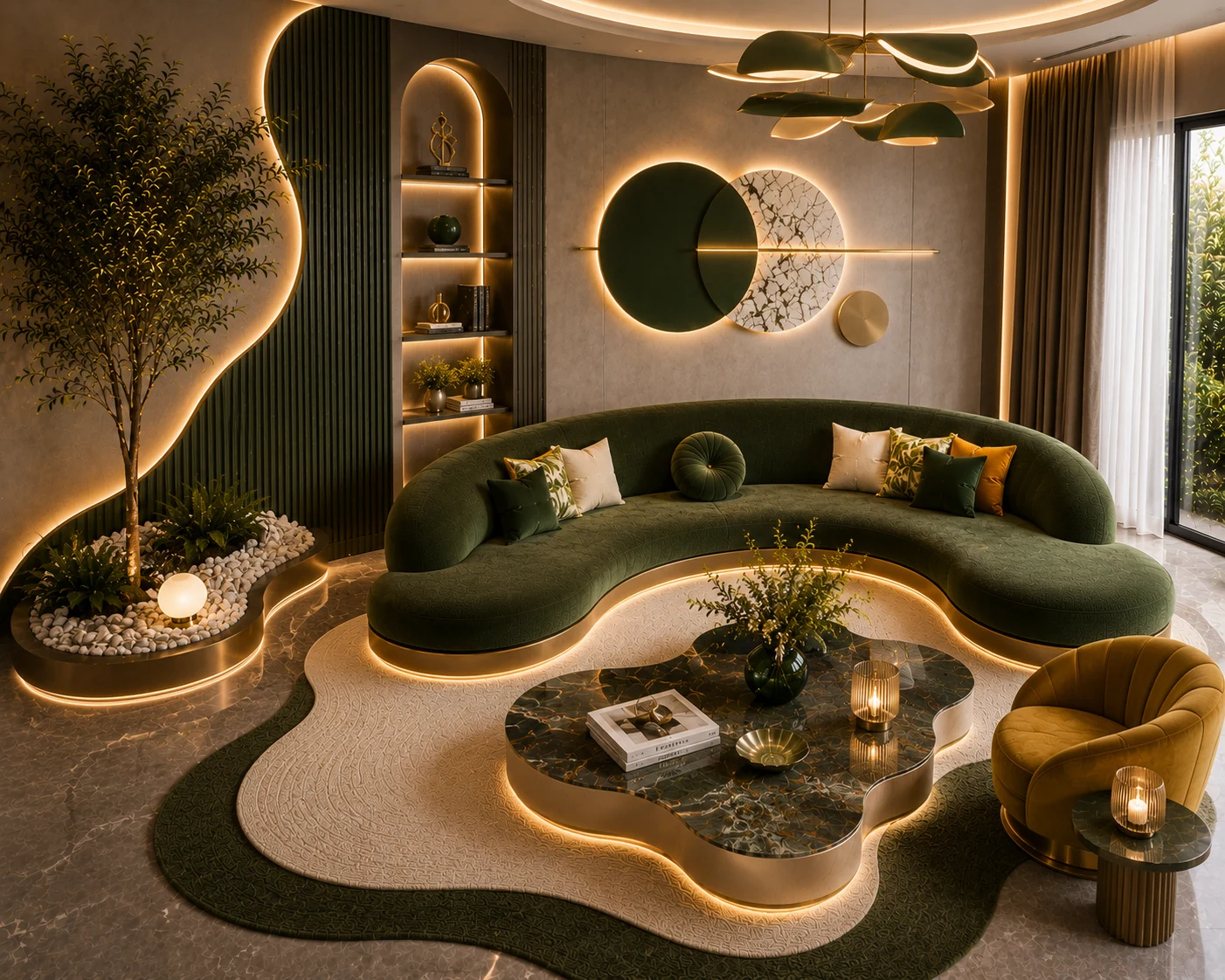 Modern Green Curved Sofa - Rear View | TheStarWorld Luxury Sofa