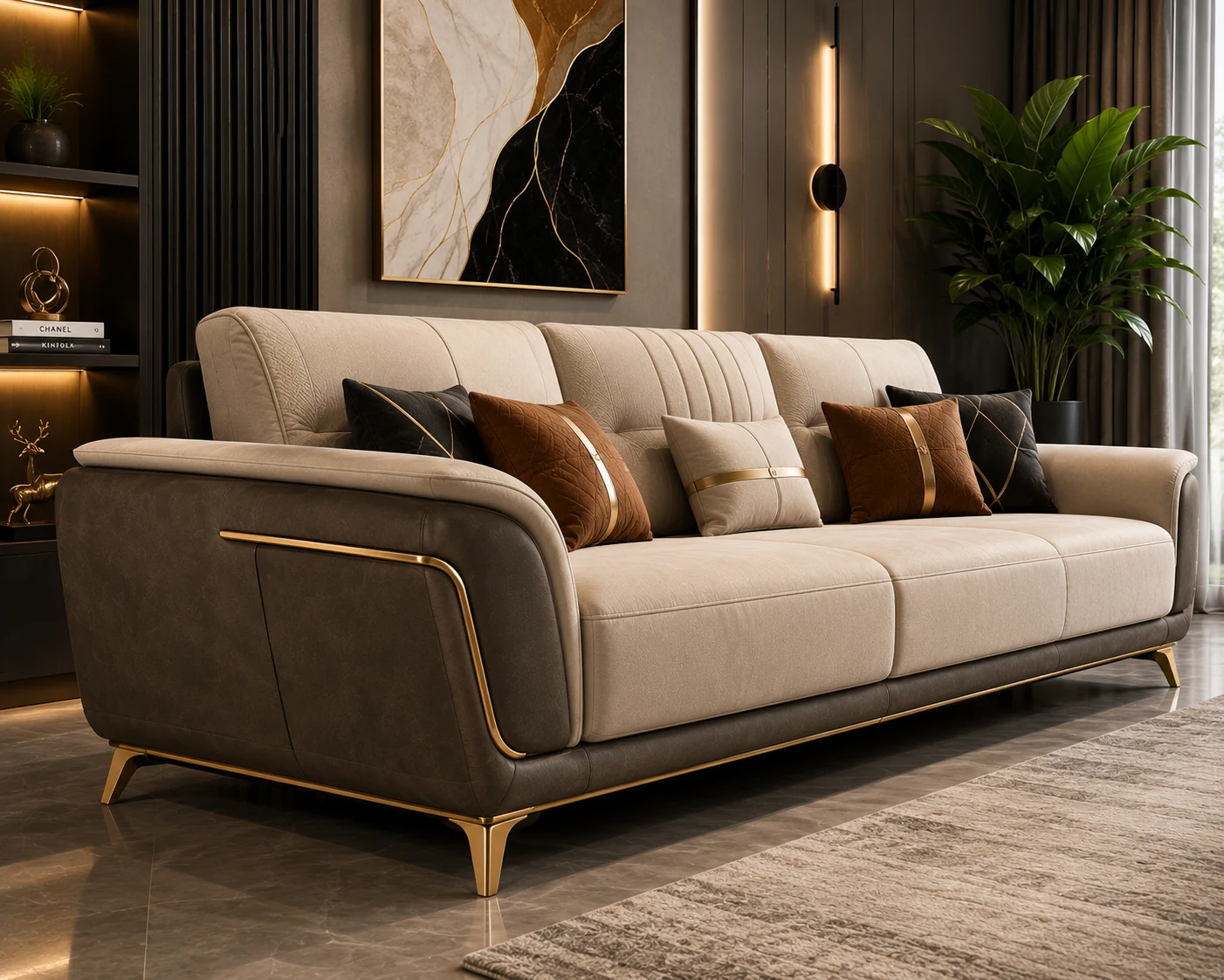 Royal Green Trim Sofa - Front View | TheStarWorld Luxury Sofa