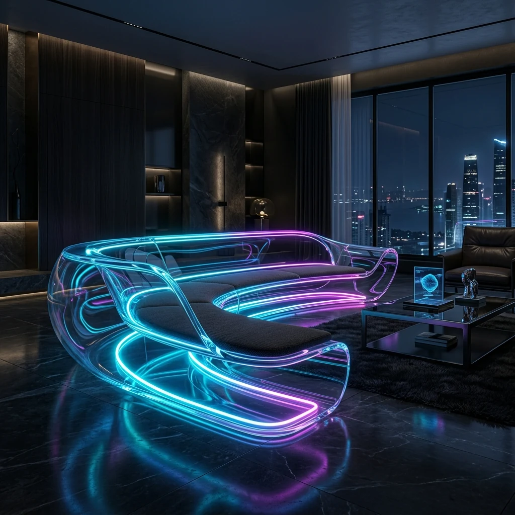 Noble Cyberpunk Glass Sofa - Rear View | TheStarWorld Luxury Sofa