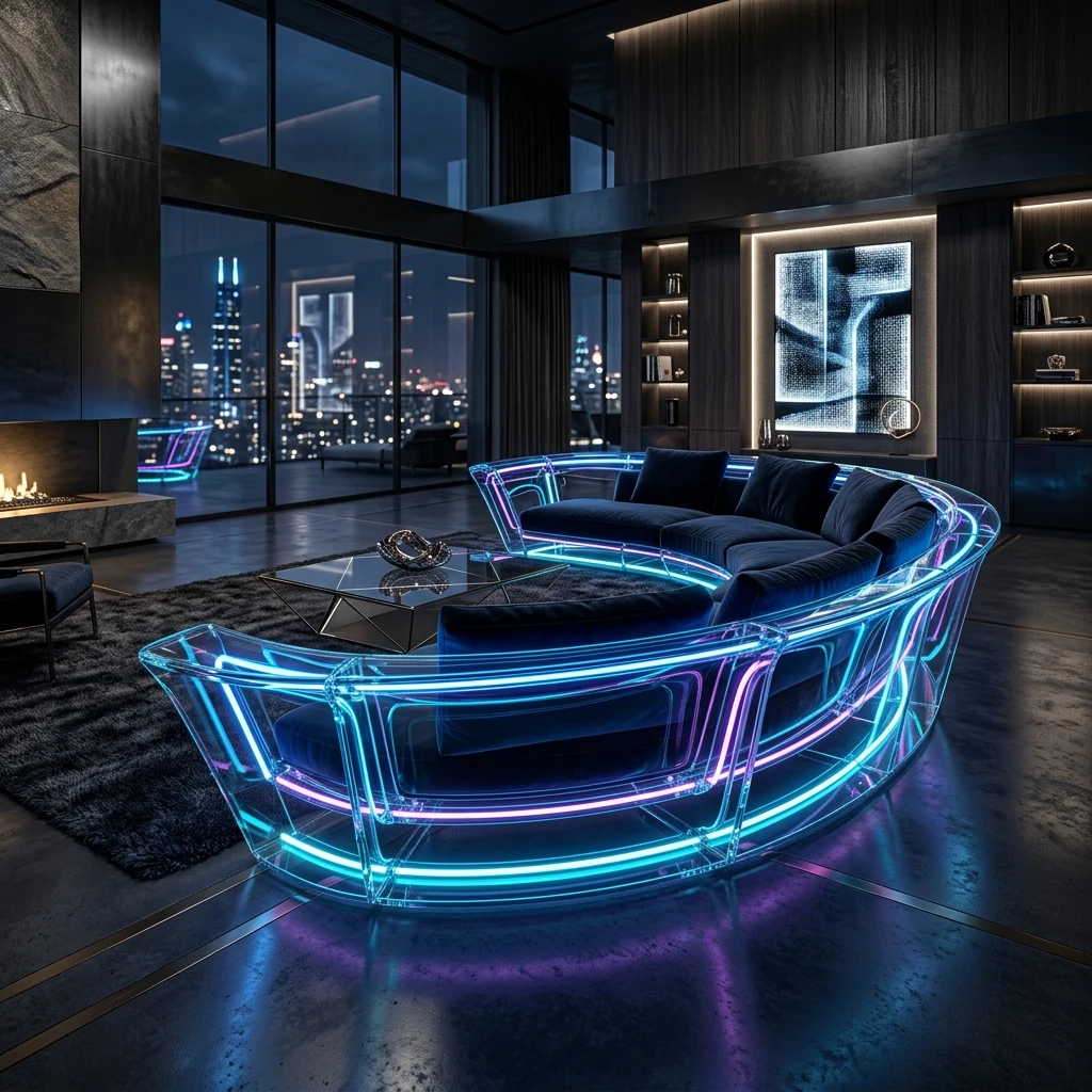 Noble Cyberpunk Glass Sofa - Angled View | TheStarWorld Luxury Sofa