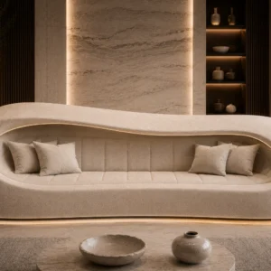 Plush Cream Fabric Sofa — Front View | TheStarWorld