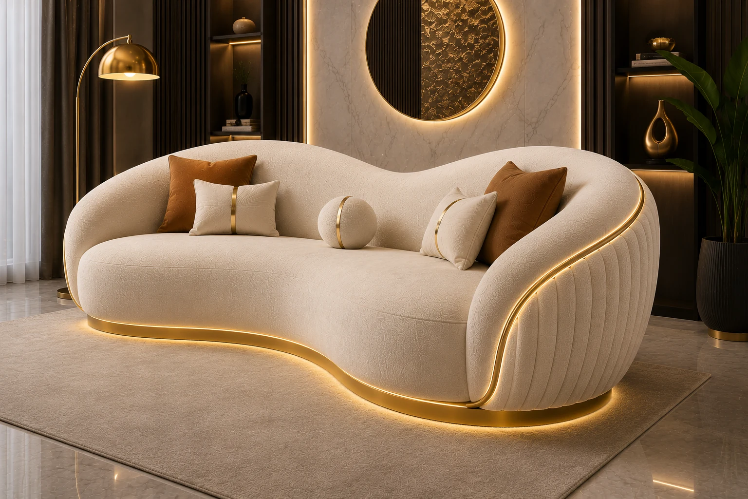 Royal Gold Accent 3-Seater Sofa - Angled View | TheStarWorld Luxury Sofa