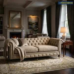 Luxury Velvet Tufted 3 Seater Sofa with Gold Legs | Modern Living Room Sofa