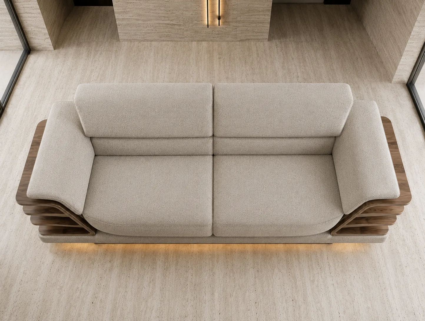 Premium Wood Shelf Armrest Sofa — Rear View | TheStarWorld