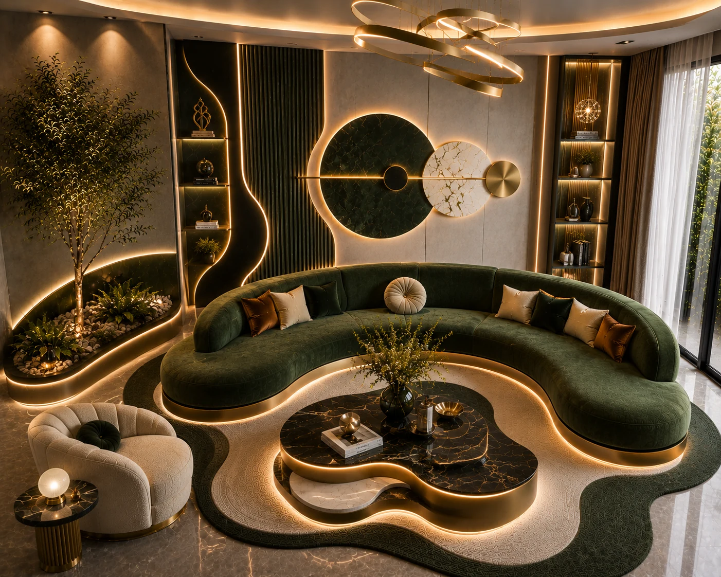 Modern Green Curved Sofa - Angled View | TheStarWorld Luxury Sofa