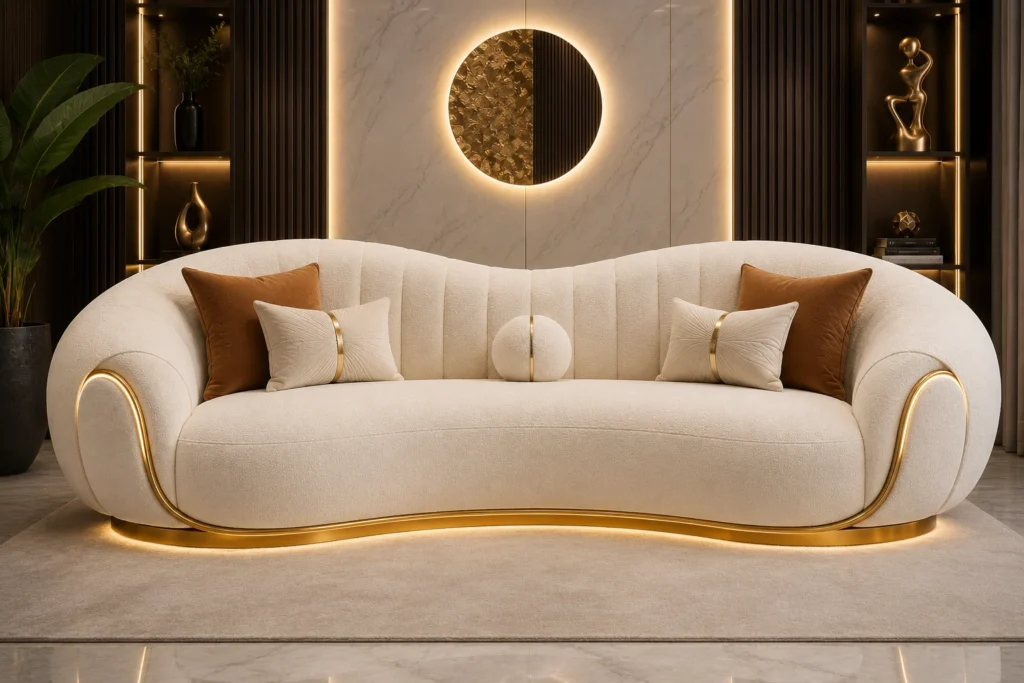 Royal Gold Accent 3-Seater Sofa - Front View | TheStarWorld Luxury Sofa