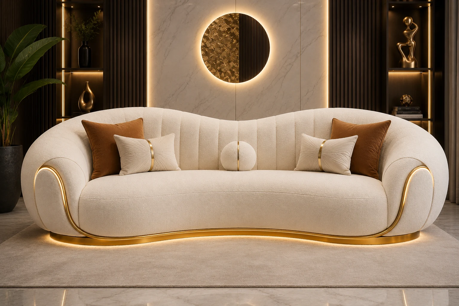 Royal Gold Accent 3-Seater Sofa - Front View | TheStarWorld Luxury Sofa