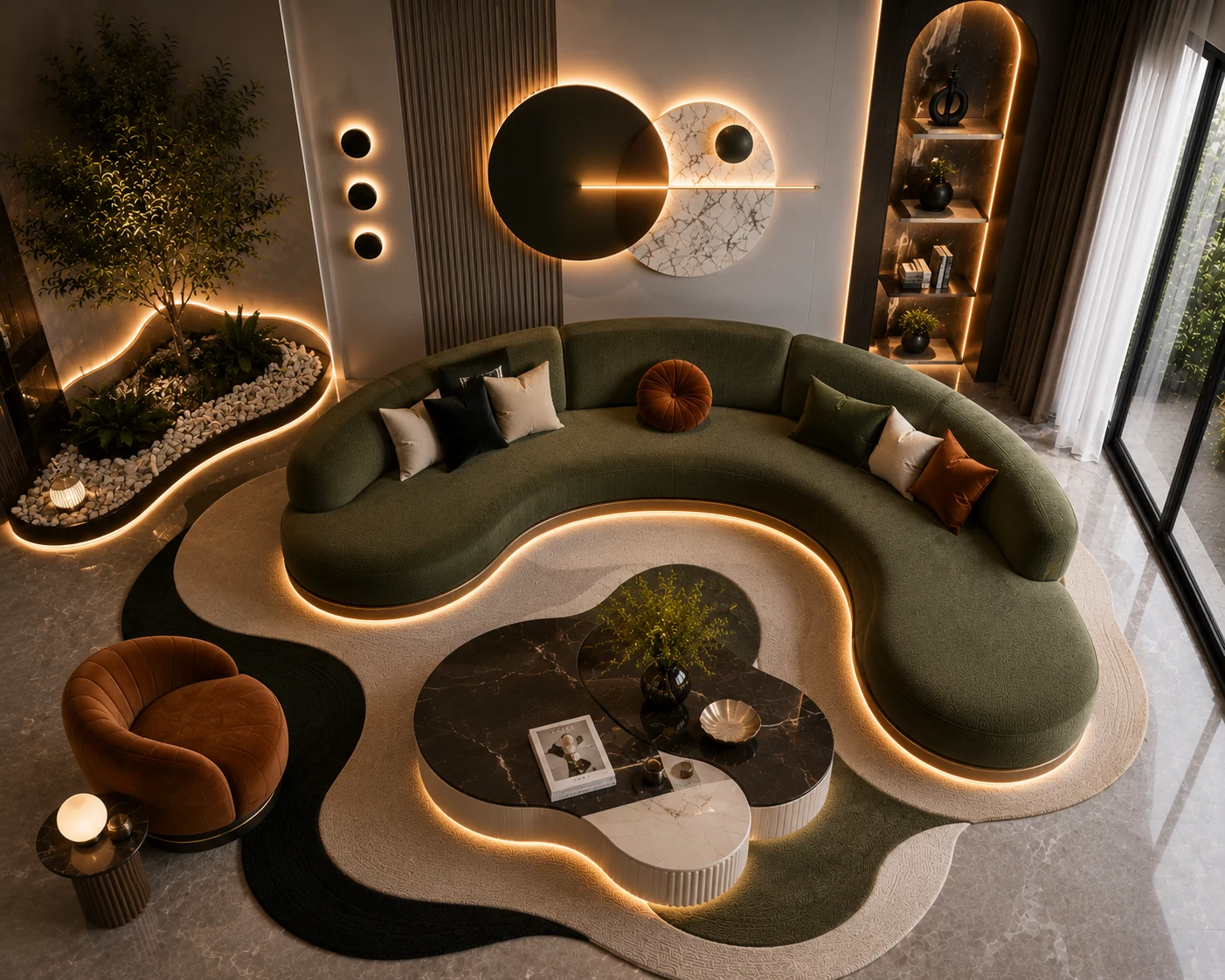 Modern Green Curved Sofa - Front View | TheStarWorld Luxury Sofa