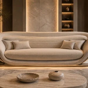 Premium Caramel Leather Sofa — Front View | TheStarWorld
