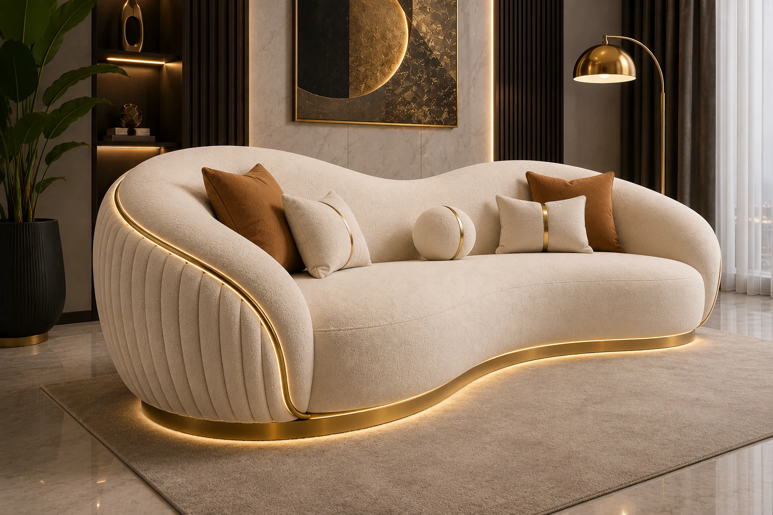 Royal Gold Accent 3-Seater Sofa - Side Profile | TheStarWorld Luxury Sofa