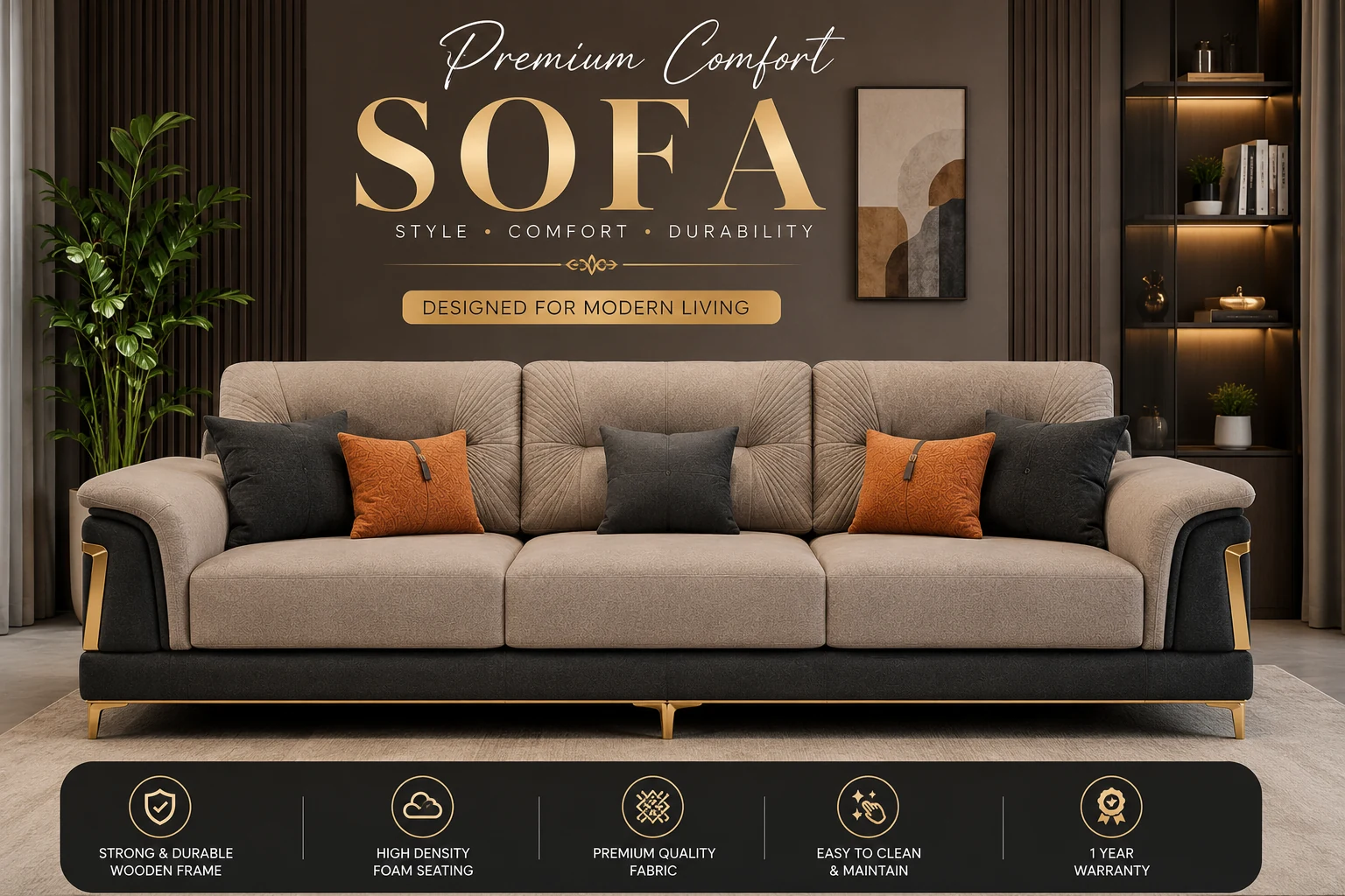 Majestic Premium Sectional Sofa - Front View | TheStarWorld Luxury Sofa