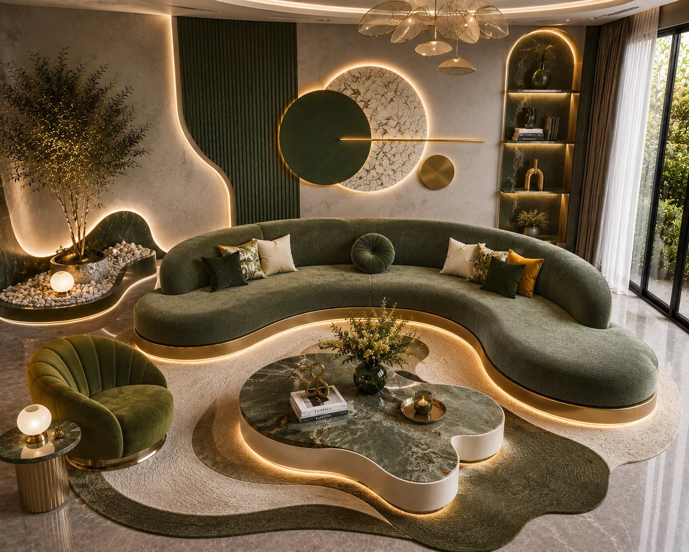 Modern Green Curved Sofa - Side Profile | TheStarWorld Luxury Sofa