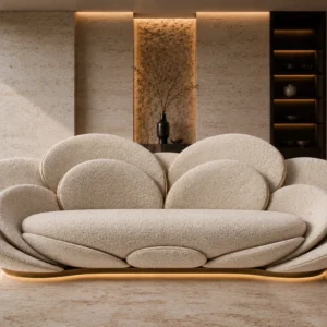 Elegant Ivory Boucle Sofa — Front View | TheStarWorld