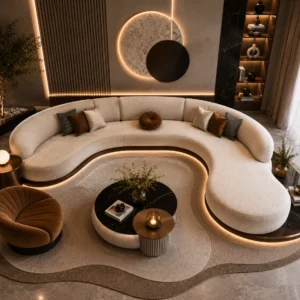 Luxe Curved with Armchair Sofa - Front View | TheStarWorld Luxury Sofa