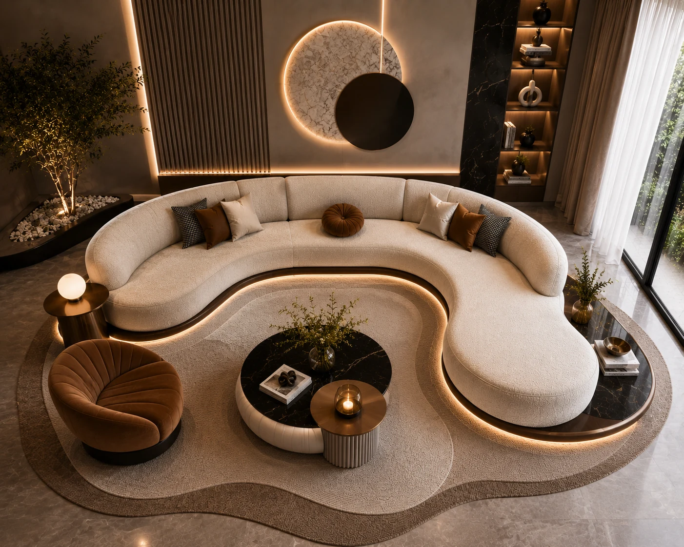 Luxe Curved with Armchair Sofa - Front View | TheStarWorld Luxury Sofa