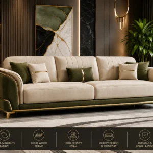 Royal Beige Green Gold Sofa - Front View | TheStarWorld Luxury Sofa